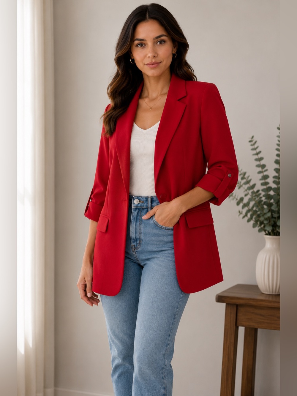 Zara Red Open-Front Women's Blazer